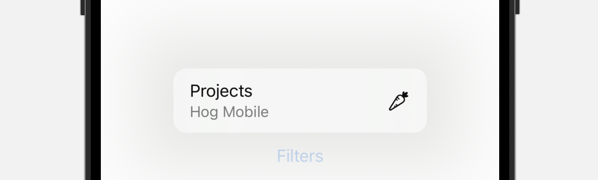 A menu with a button labeled “Projects”, a subtitle labeled “Hog Mobile”, and an icon of a carrot